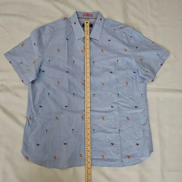 Johnston & Murphy Men's Light Blue Embroidered Short Sleeve Summer Shirt Size XL - Picture 9 of 9